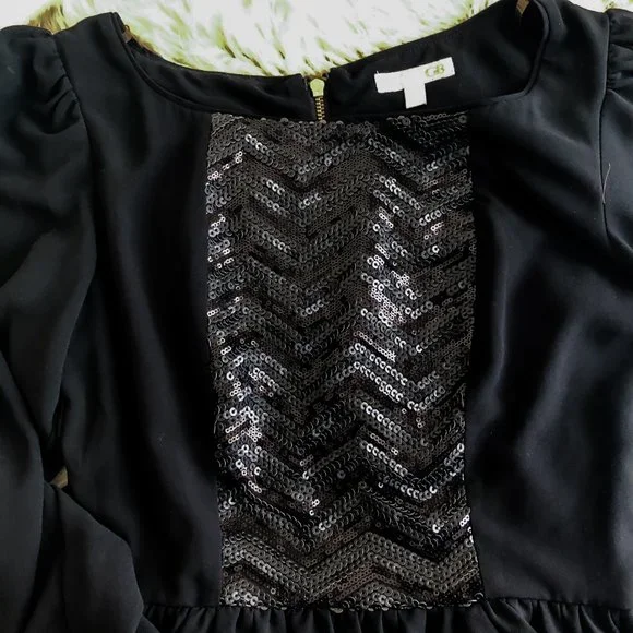 Gianni Bini Black Sequin Hi-Low Cocktail Dress | Long Sleeve | Size 5 - Picture 4 of 10